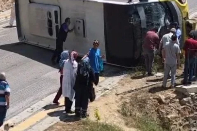 Kontrolden çıkan halk otobüsü devrildi: 1 yaralı
